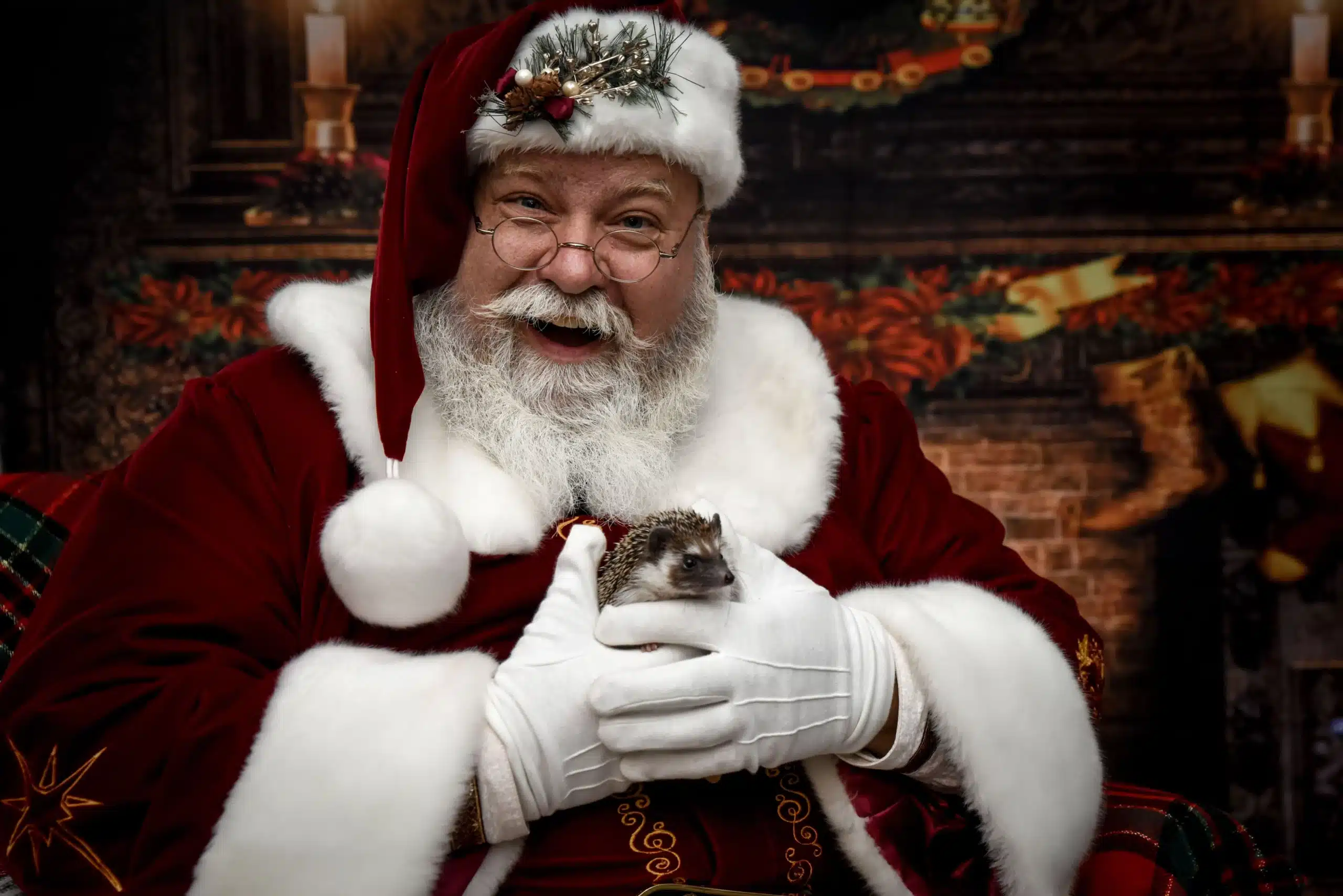 Santa holding an animal at Christmas Event at Fox's High Rock Farm